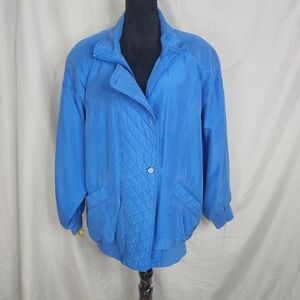 1980s BERNARDO Size Medium 100% Silk Quilted Bomber Jacket Unisex Oversized Coat